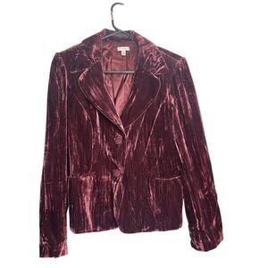 Semantiks Maroon Crushed Velvet Double Button Front Blazer Jacket Women's Size 6